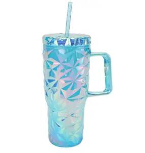 30-Ounce Plastic Prism Textured Tumbler with Handle, Blue