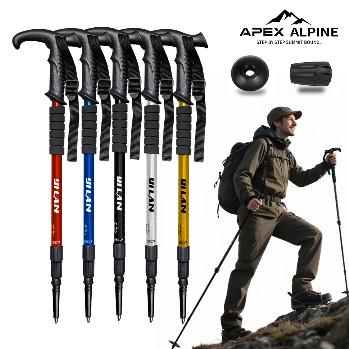 Collapsible Alloy Stick with Adjustable Length, Ultra-Light 3-Section Design with Shock-Absorbing System and Ergonomic Handle, Camping Equipment for Seniors, 3-Section Stick, Hiking Tactical Stick