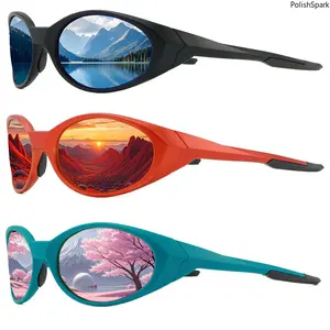 3-Pack Wrap Around Sports Sunglasses for Men Women – Oval Y2K Futuristic Cycling Glasses | Polarized UV400 Running Fishing Windproof Tactical Eyewear Bulk Set