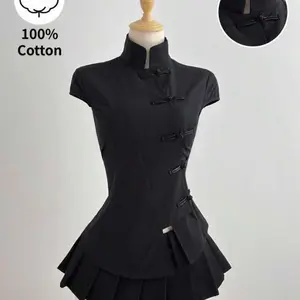 100% Cotton Traditional Chinese Top with Mandarin Collar and Button Closure Clothes Suit women’s fashion