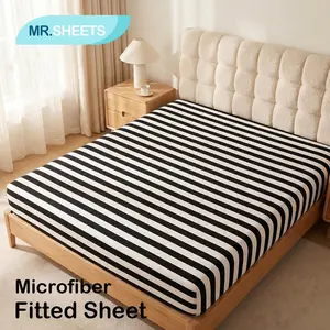 NTBAY Microfiber Striped Fitted Sheet Only, Wrinkle Fade & Stain Resistant Deep Pocket Bed Sheet, Black White Two-Tone