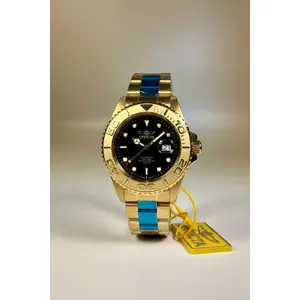 Invicta Mens Pro Diver 43mm Gold Tone Black Dial 200m Quartz Watch 29946 New In Box