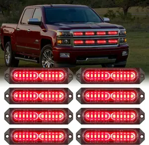 Nilight 8PCS Led Strobe Lights 12LED Red  Light 12V 24V Surface Mount Flashing Warning Hazard Beacon Lights Ultra Slim Sync Feature Mini Grille for Cars Trucks Off Road Vehicles SUV  dealsforyoudays