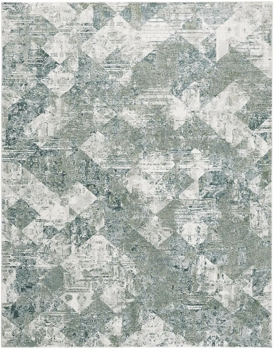 HomeRoots 512900 Sturdy Machine-Woven 3x5 ft. Green & Ivory Polypropylene Patchwork Stain-Resistant Rectangular Indoor Area Rug, Home Decorative Pattern Rug with Rustic Look for Living Room