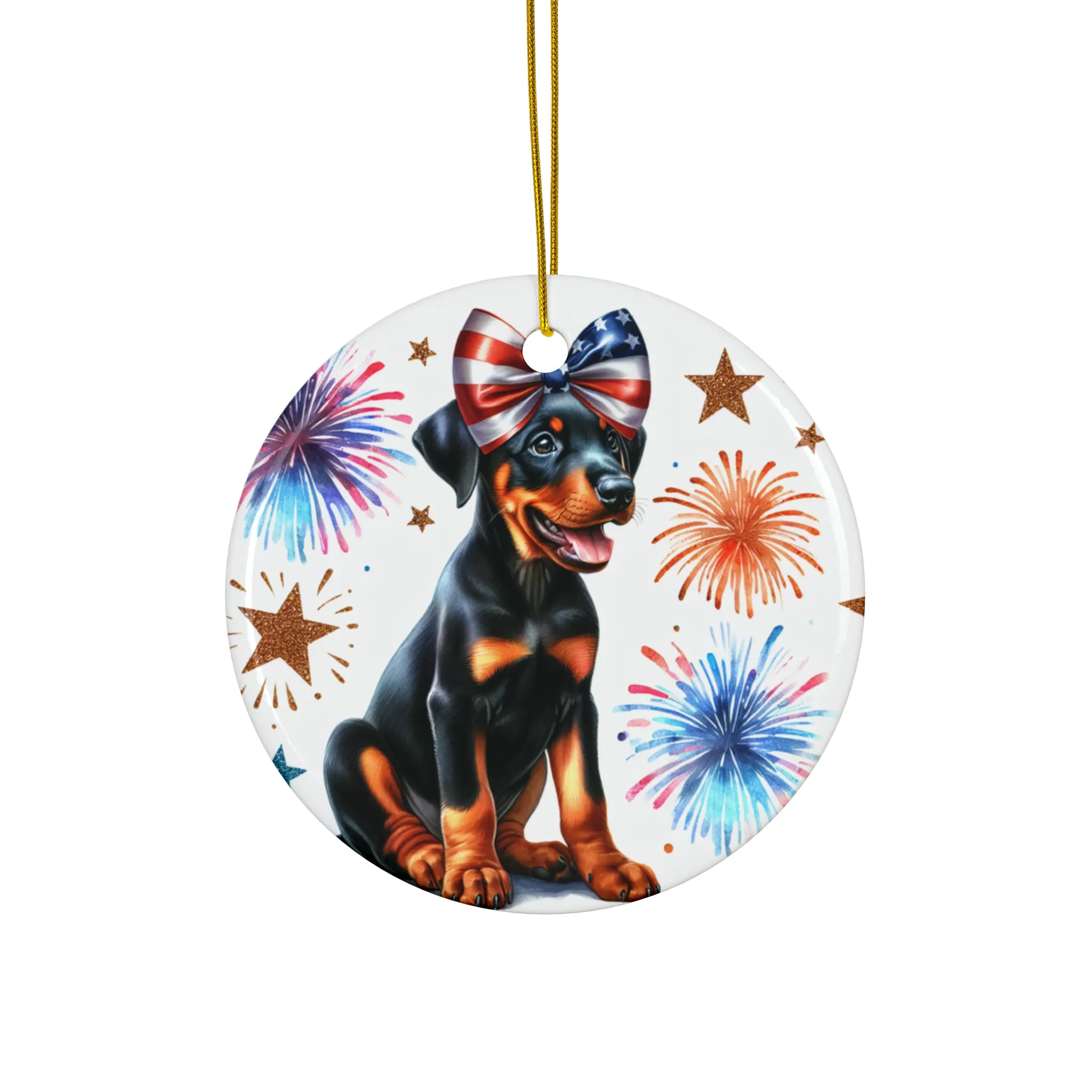 Doberman Pinscher Patriotic Dog Ceramic Ornament, Holiday Decor, Pet Lover Gift
