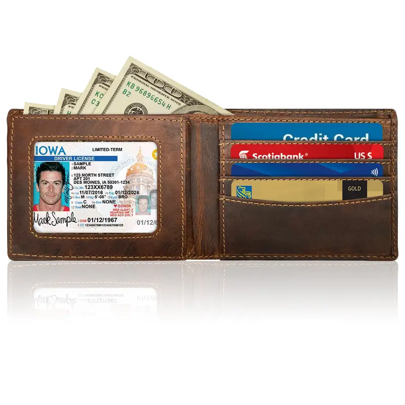 Ciana Men's Bifold Anti Theft RFID Block Vintage Leather Wallet - Plain Elegant Authentic, Multiple Card Slots, ID Window, Slim Profile, Everyday Carry, Business Card Storage, Mens Gifts, Cool Gifts for Guys