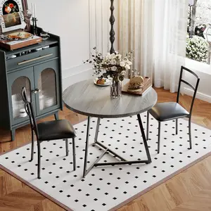 31.4 Inch Round Bistro Dining Table Set for 2 Persons, Small Space Kitchen Table with 2 Chairs & Heat Resistant Placemats, Compact Dining Furniture for Apartment, Cafe & Dining Room, White