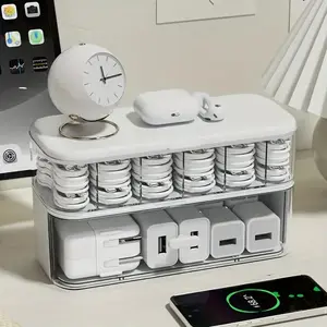 Transparent Cable Organizer Box, Desk Organizer Tidy, Lightweight Cord and Charger Storage Solution, Compact Design for Home Office Desk Organization