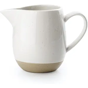 Milkyway 13oz Creamer with Handle, Ceramic Coffee/Milk/Sauce/Serving/Salad Pitcher Jug, Stoneware Maple/Syrup Dispenser, Milk Frother Cup, Microwave and Dishwasher Safe, White
