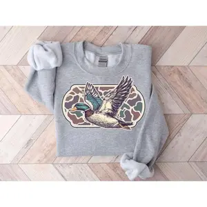 Vintage Camo Flying Mallard Bird Sublimated Crewneck Sweatshirt By Gildan - Old School Style & Comfort