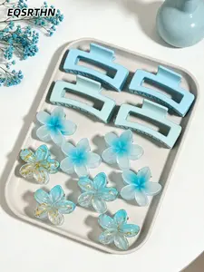 12pcs Flower Hair Claw Clips Large Non Slip Claw Clips for Women Thick Hair Styling Accessories Blue Plumeria Hair Clips for Daily Party Use