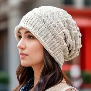 Women's Winter Beanie Hat - Elastic Stretch Fit Slouchy Beanie with Spiral/Ribbed, Lightweight Warm Beige/Creamy White, Soft Round Neck for Cold Weather, Casual & Formal Outfits (No-Brim Design), Beanies For Women, Winter Hats For Women, Toques For Women,