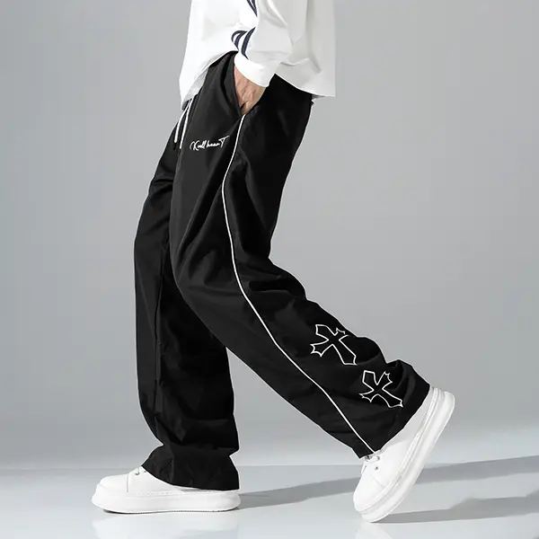 Men's Athletic Pants, Casual Loose-Fitting Fashion Joggers with a Crisscross Detail and Drawstring Waistband, Machine Washable for All Seasons, Adults, Cold Wash, Crisscross Decorative Design, Male, Polyester, Multi-Size, Versatile For All Seasons, Trouse