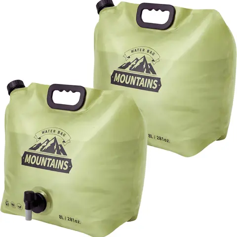 2-Pack Camping Water Containers, 2 Gallon Foldable Water Bottle with Spout, Reusable BPA-Free Plastic, Outdoor Hiking Emergency Water Bag, Collapsible Water Container, Water Storage Bottle, Camping Accessories
