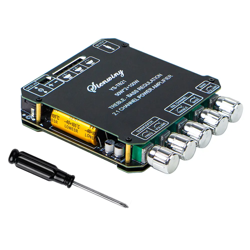 200W 2.1 Bluetooth Amplifier Board for DIY Speakers, 12V-24V Powerful Stereo Amp with Dedicated Subwoofer Control, Bass Treble Adjustment, Bluetooth & AUX
