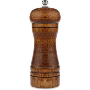 5 inch Refillable Adjustable Oak Salt and Pepper Grinder Set Ceramic Pepper Mill Grinder 1 Pack