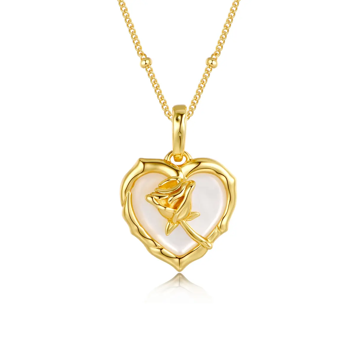 Heart Rose Pendant Necklace｜18K Gold Plated Adjustable Chain[ARSIS JEWELRY]