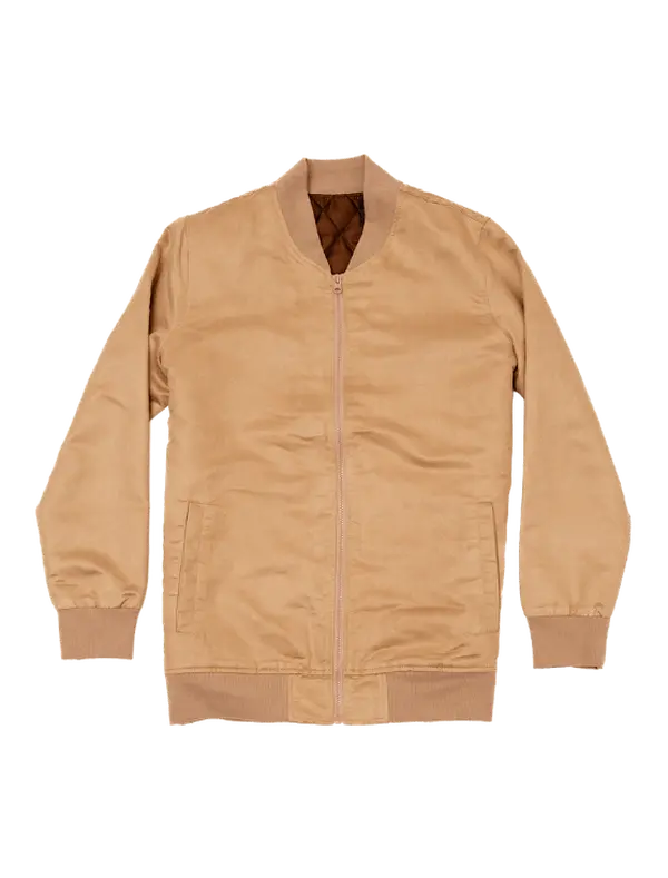 Beige Microfiber Suede Bomber Jacket