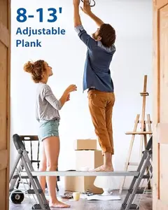 Telescoping Aluminum Work Plank, 8-13ft Adjustable Load-Bearing Platform, 440LBS Capacity, Skid-Proof, Scaffold Ladder Accessory for Home Improvement & Building Supplies
