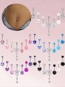 Women Stainless Steel Cz Belly Button Ring Set, Elegant Butterfly Dangle Design, Perfect Gift for Women & Girls, All Season Jewelry