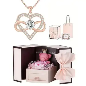 Heart Shaped Rhinestone Decor Pendant Necklace with Rose Gift Box, Elegant Jewelry for Women for Party, Daily Clothing Decor, Trendy All-match & Exquisite Jewelry for Birthday Gift, Valentine's Day, Gift