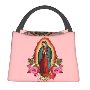 Lunch bag for women, reusable hand-held insulation bag with Virgin Mary pattern, is a must-have item for outdoor camping, daily commuting, park gatherings, safe, environmentally friendly, durable insulation material, portable and stylish design