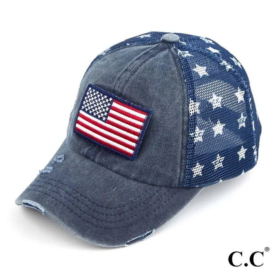 Distressed American Flag Baseball Cap, Adjustable Foldable Hat, Americana Stars Hat, Adjustable Foldable Hats, Americana Stars Hats