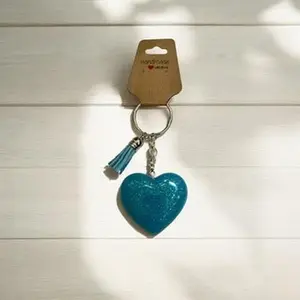 JenDore Handmade Teal Glitter Gold Heart Keychain