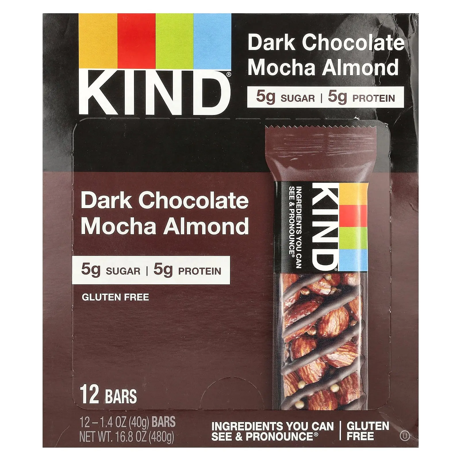KIND Bars Dark Chocolate Mocha Almond, 12 Bars, 1.4 oz (40 g) Each