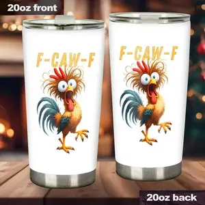 BNB [Trending] Funny F-CAW-F Rooster Chicken Tumbler 20oz Stainless Steel Bottle Flasks for Coffee Drinkware Halloween Thanksgiving Xmas Gift for Friends Family Coworkers Besties Farm Animal Humor Bird Lovers Tumbler FCF 20oz Portable Water Bottles
