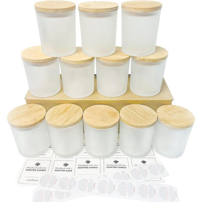 12Pack 10 oz Frosted Glass Candle Jars with Lids for Making Candles ...
