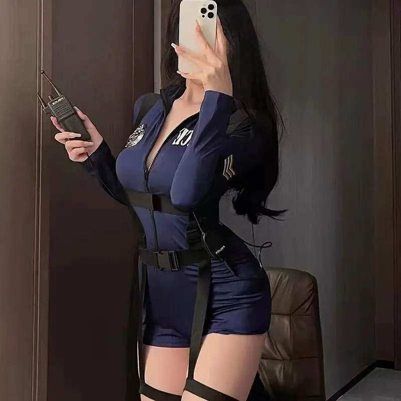 3pc Sexy Lingerie Nightclub Female Motorcycle Police Cosplay Role-Playing Uniform Clothes Costumes Basic Minimalist Blue One-Piece Suit Strap Stockings - TikTok Shop 3pc Sexy Lingerie Nightclub Female Motorcycle Police Cosplay Role-Playing Uniform Clothes Costumes Basic Minimalist Blue One-Piece Suit Strap Stockings - TikTok Shop