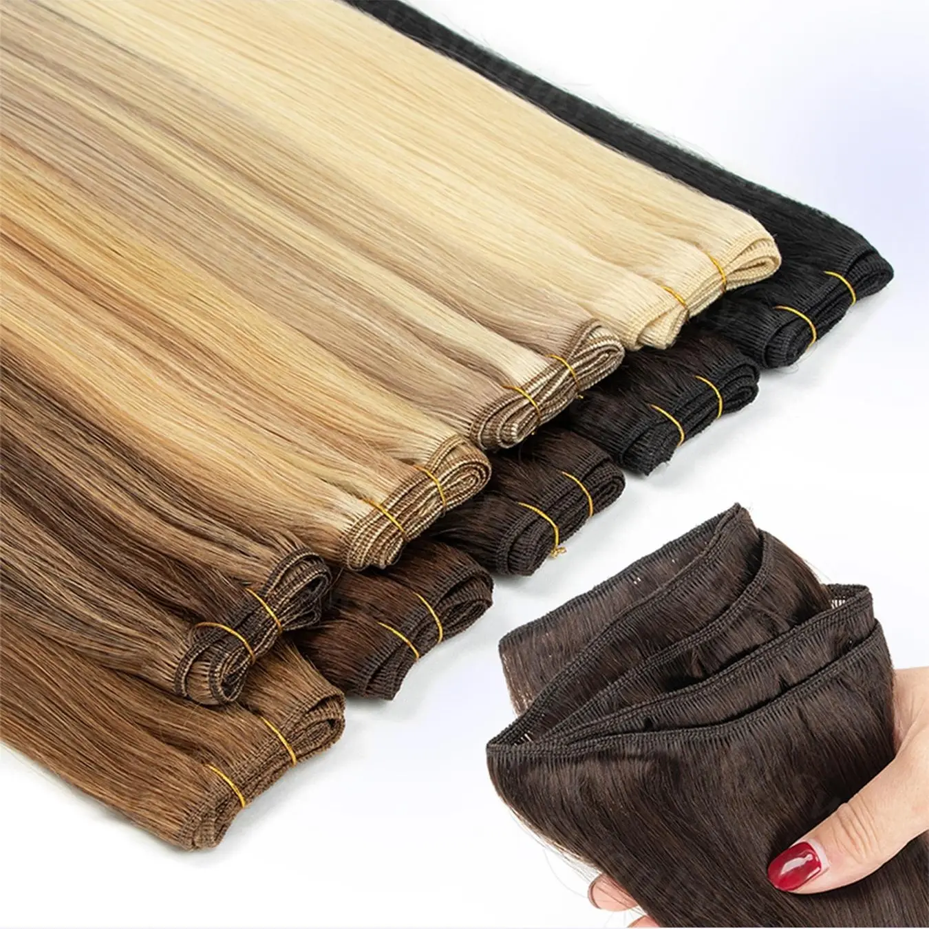 Invisible Sew In Human Hair Weft Extensions Natural Straight Machine Remy Hair Bundles 50g/pack 12inch-22inch Hair Weaves for Women Salon Quality