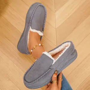 Fuzzy Lined Slippers for Women Lightweight Suede Comfort Loafers Indoor Outdoor Shoes