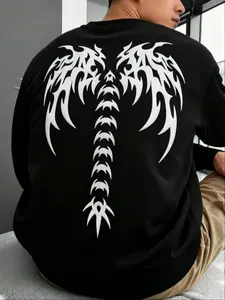 Men's Oversized Skull Wings Graphic Print Hoodie, Street Style Long Sleeve Sweatshirt, Daily Wear, Perfect Gift for Husband and Boyfriend