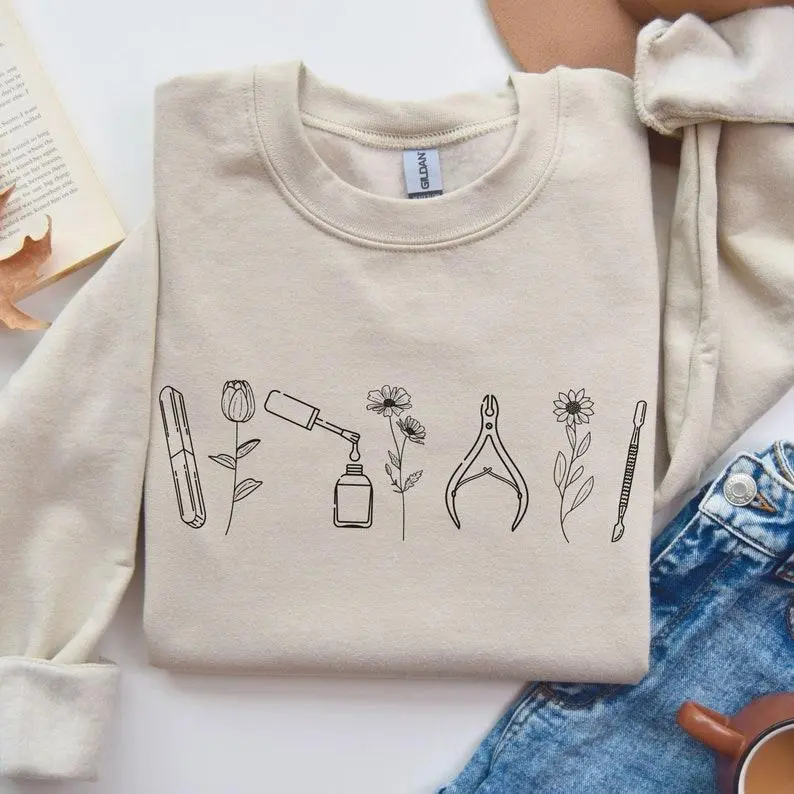 Minimalist Nail Tech Sweatshirt, Wildflower Nail Artist Shirt, Manicurist Tee, Nail Tech Gift, Manicurist Gift, Cosmetology Gift