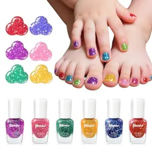 Non-Toxic Kids Nail Polish Set, Glitter Quick Dry Fingernail Polish for Toddler, Water-Based Peelable Nail Polish for Kids, 6 Color Rainbow for Halloween and DIY Gift Kid Ages 3+