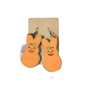 Doompop Easterween Pumpkin Peep Goth Dangle Earring, Orange Color, Cute Bunny Design, Perfect for Easter Celebrations cute earring
