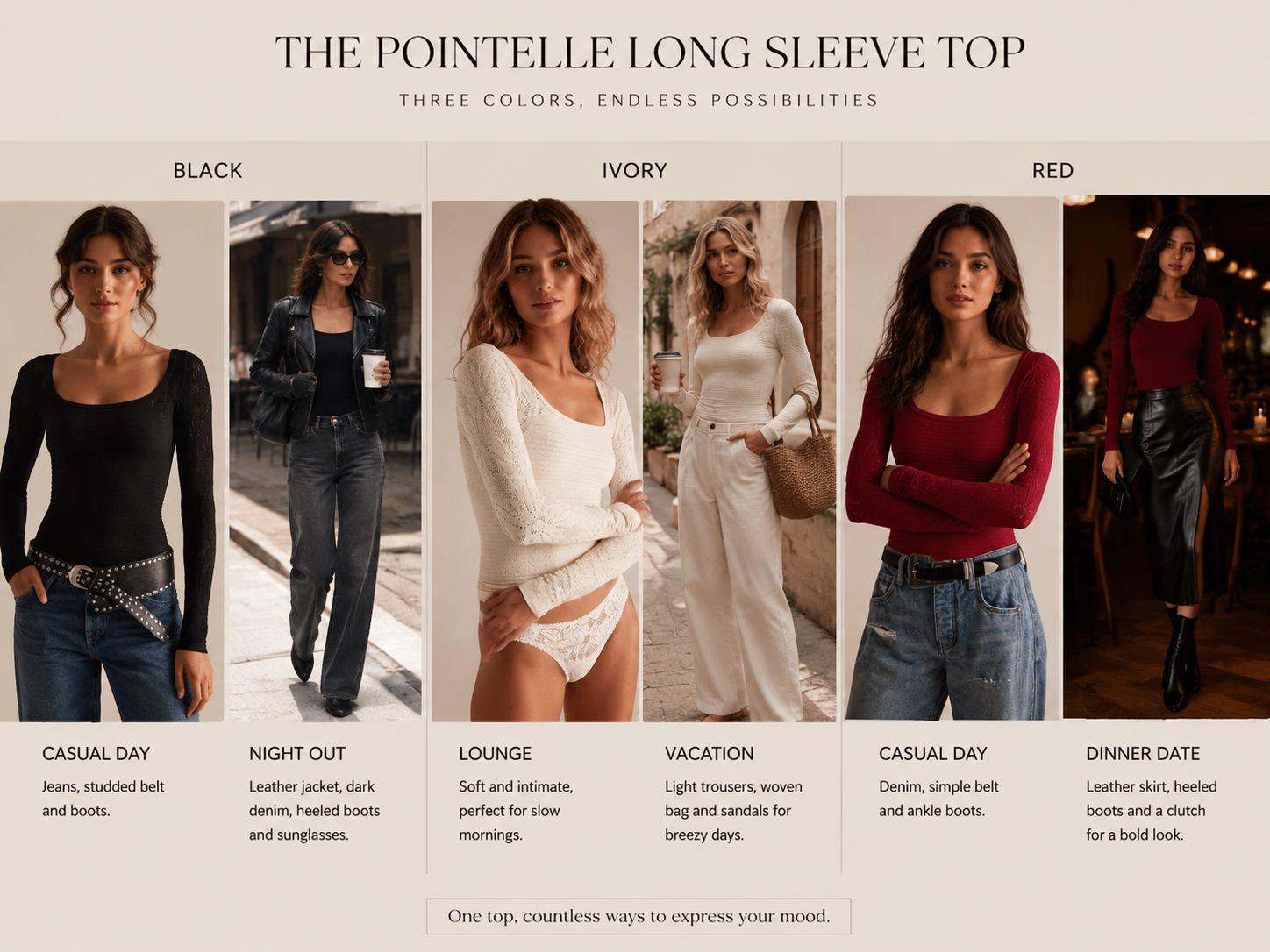 Construction detail of Women's Fitted Lace Long-Sleeve Sweater with long sleeves