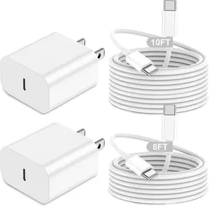 Fast iPhone 17/16/15 Charger, Type‑C Fast Charging Adapter, 2‑Pack 20W USB‑C Phone Chargers, 6 ft + 10 ft USB‑C Cables for iPhone 17/17 Pro/17 Pro Max/17 Air/16 Pro/16 Pro Max/16 e/15 Pro Max/15 Plus