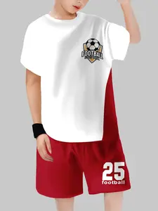 Boys' Block Football Set, Football Uniform, Summer Sports Training Short Sleeve Shorts Two-Piece Set, Casual Fitted Kids