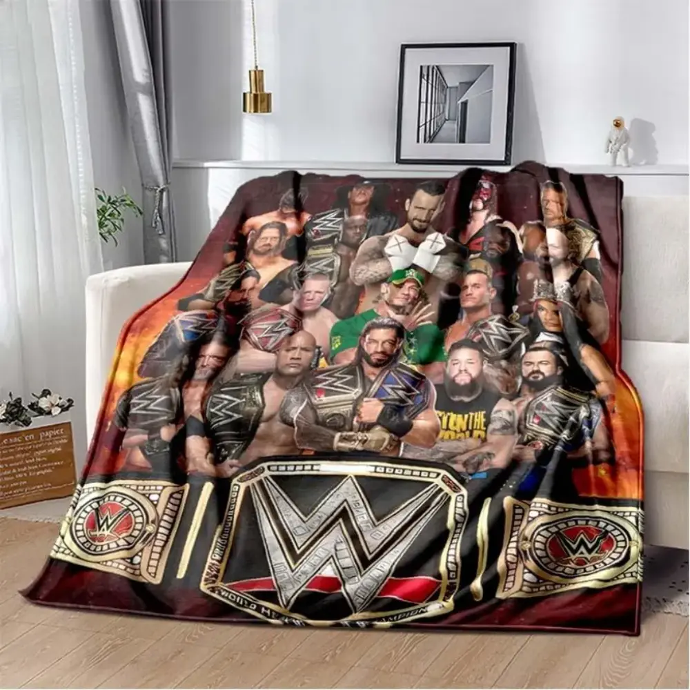 Unisex WWE Wrestling Entertainment Printed Soft Flannel Throw Blanket - Sports-Inspired, Wrestling Face Print, Comfortable Warm Bedding for Home Sofa Bed, Portable Travel Gift for Sports Fans, Sports-Inspired Blankets