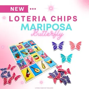 50 Butterfly-Mariposa Loteria Game Markers Chips - Custom Designed Shapes for Lotería Enthusiasts