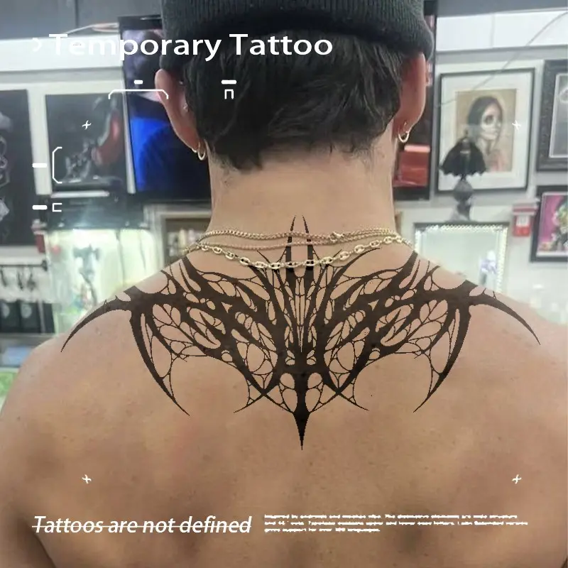 Herbal Juice Semi Permanent Tattoo, Dark Bat Wing Fake Tattoo, Waterproof Long Lasting Body Art for Men Women Neck Back, Body Fake Tattoos, Tattoo Sticker, Temporary Fake Tattoos