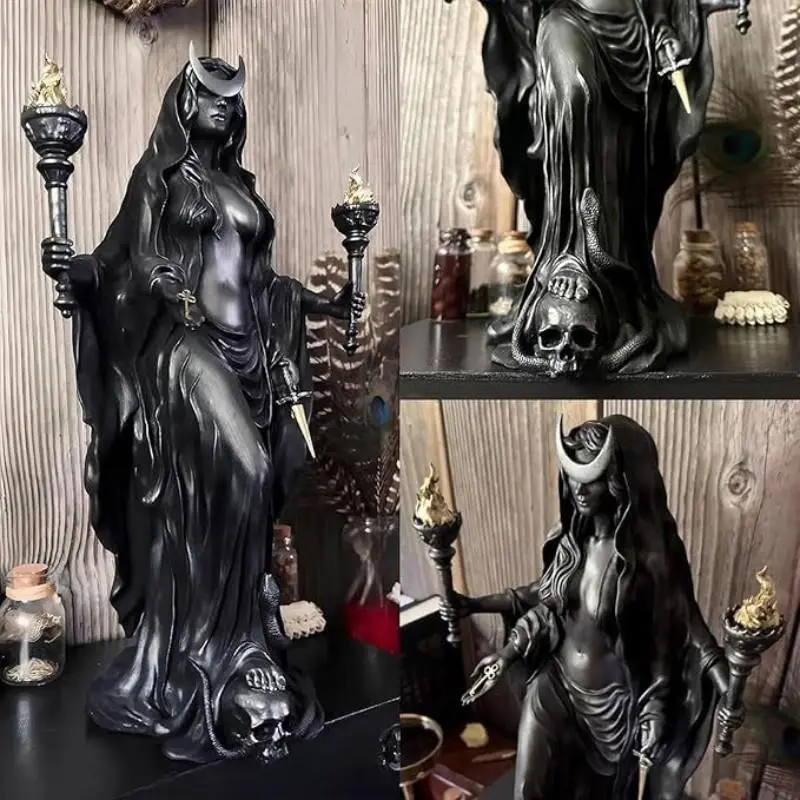 Gothic Hecate Statue Resin Crafted, Classic Torch Goddess Figure, Halloween Decor, Mystical Altar Ornament, Unique Home Decoration, Decoration Items, Home Decor Accessory, Decorative Sculptures, Statue Figurines