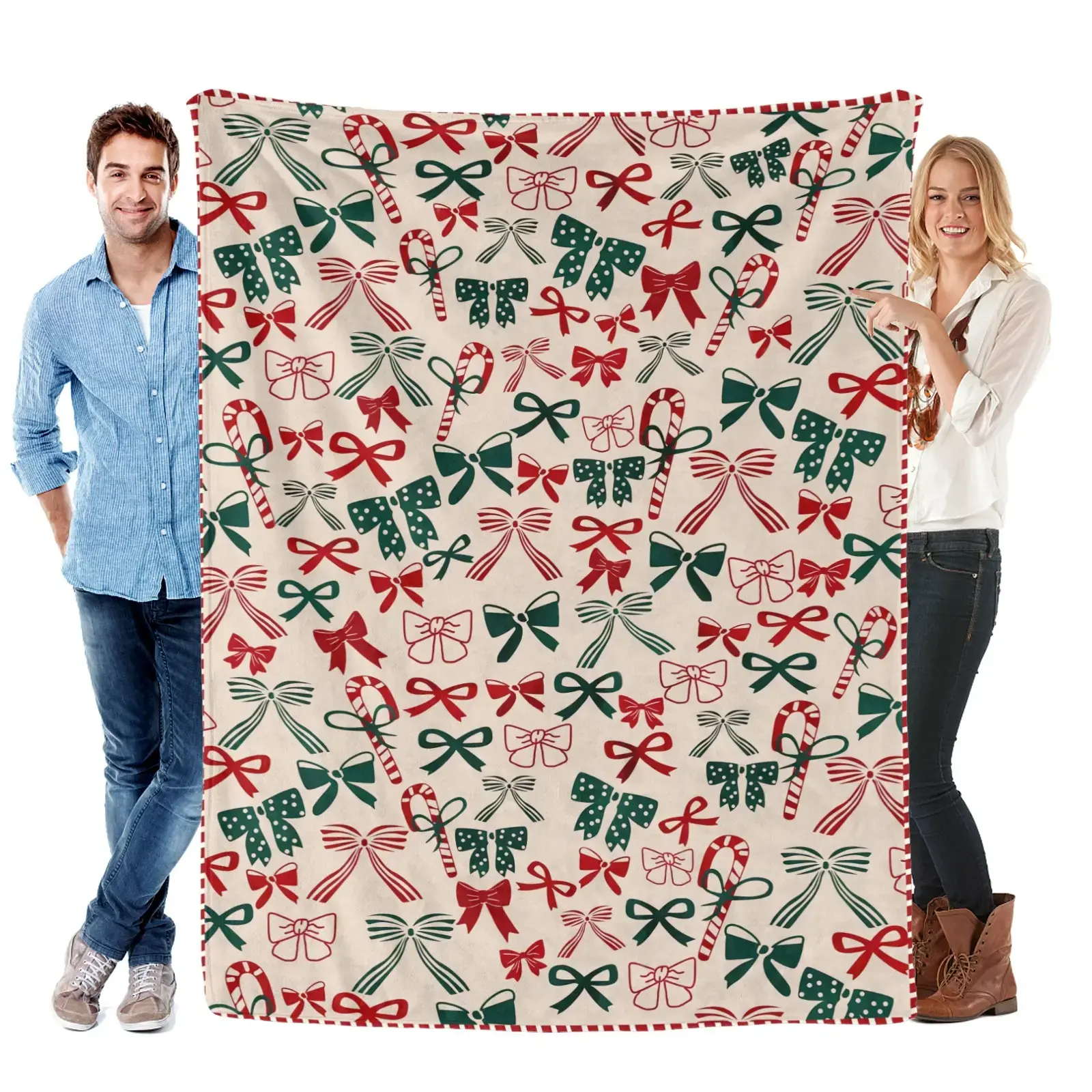 Gingerbread Man Pattern Blanket - Super Soft, Lightweight, Fluffy Machine-Washable Textile Throw, Ideal Gift for Friends