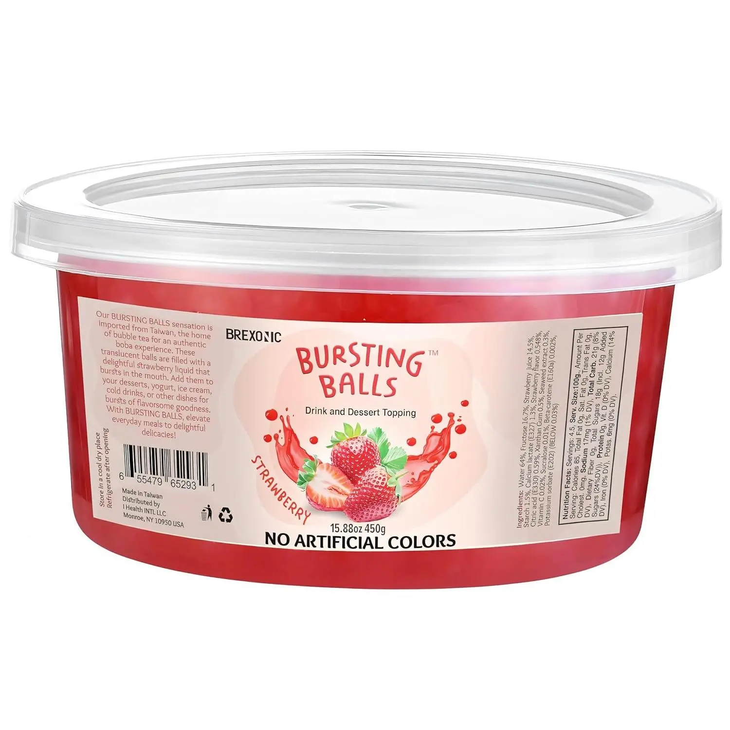 Strawberry Popping Bursting Tapioca Boba Pearls, 1 LB Translucent Food & Drink Topping for Bubble Tea, Frozen Smoothies, No Artificial Colors (Pack of 1)