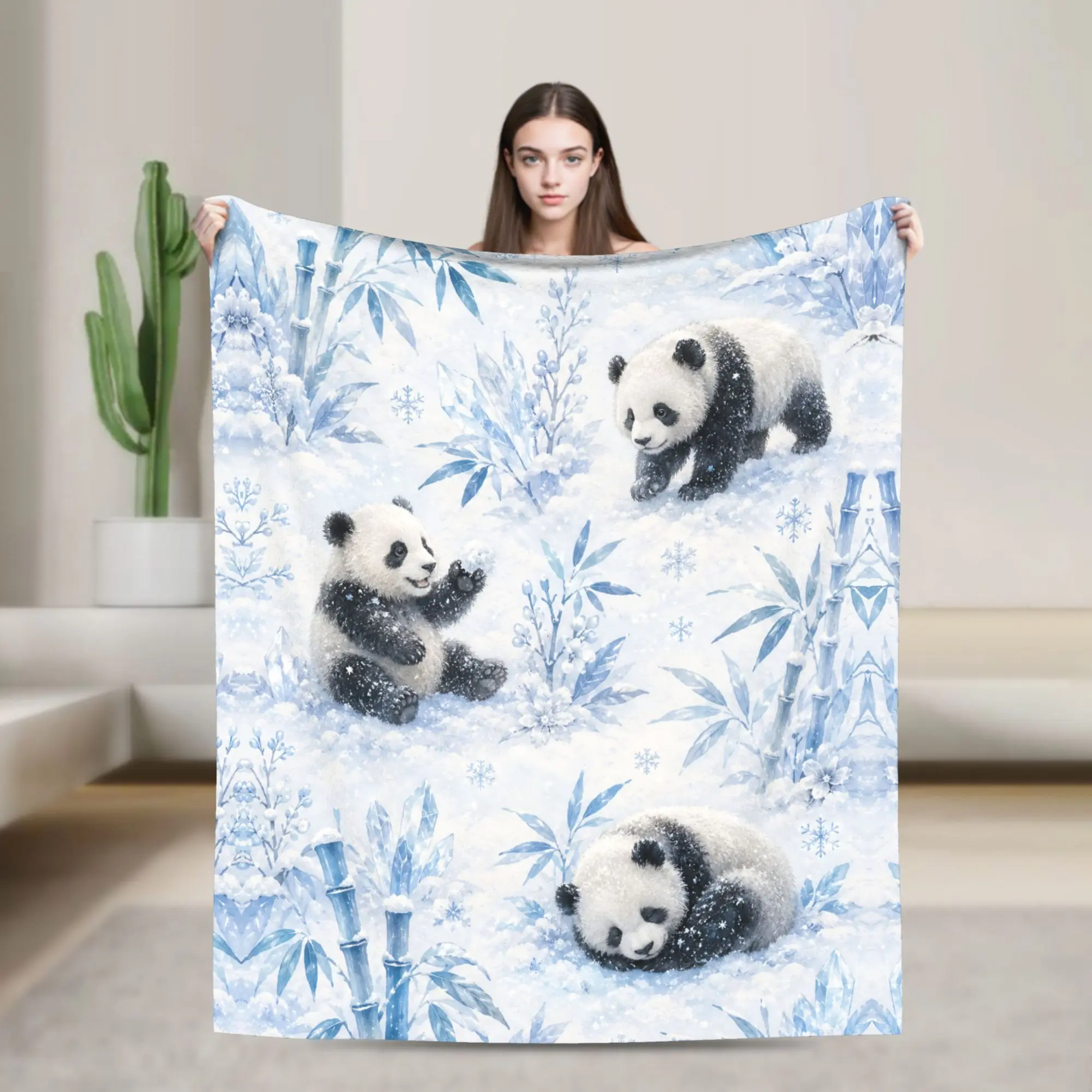 Watercolor Panda Anti-Pilling Flannel Throw Blanket - Soft, Warm, Durable Animals Themed Vibrant Print, 40x30in 1-Piece Travel Blanket for Kids, Camping, Couch, Bed Use, Machine Washable Birthdays Gift