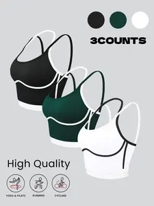 3 Pack Workout Sports Bras for Women, Medium Support Yoga Bra, Colorblock Trim Cropped Tank Top, for Gym Running Training