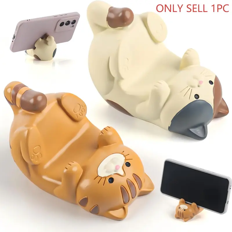 Cat Phone Stand Holder, Durable Resin Desktop Decorative Ornament, Eye Glass Rack, Cellphone Holder, Cellphone Accessories, Unique Desk Accessory, Aesthetic Perfect for Home Office, Mobile Phone Stand
